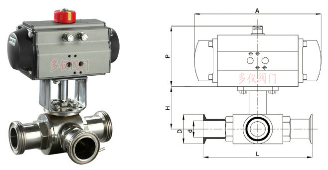 氣動衛(wèi)生級三通球閥結構